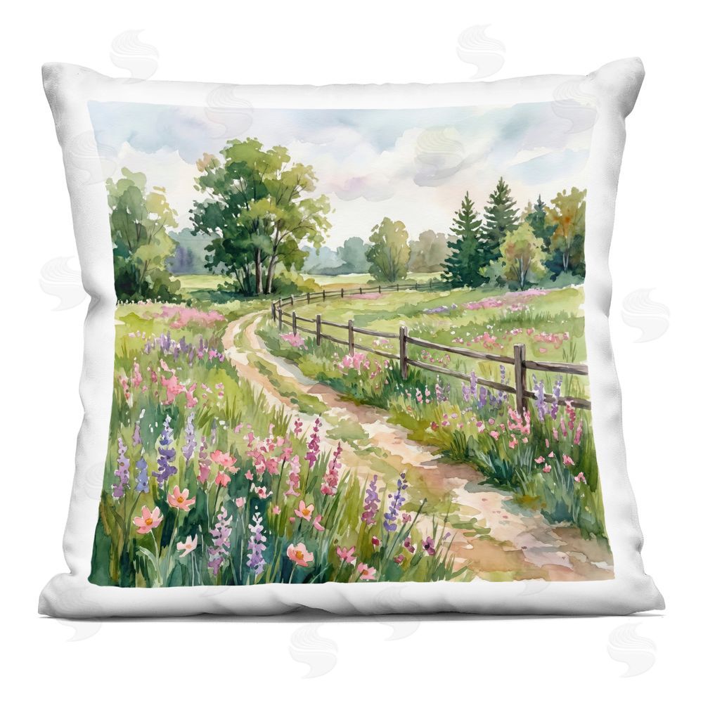 Imagine It Images Flowered Road to Countryside Indoor Plush Polyester Square Throw Pillow
