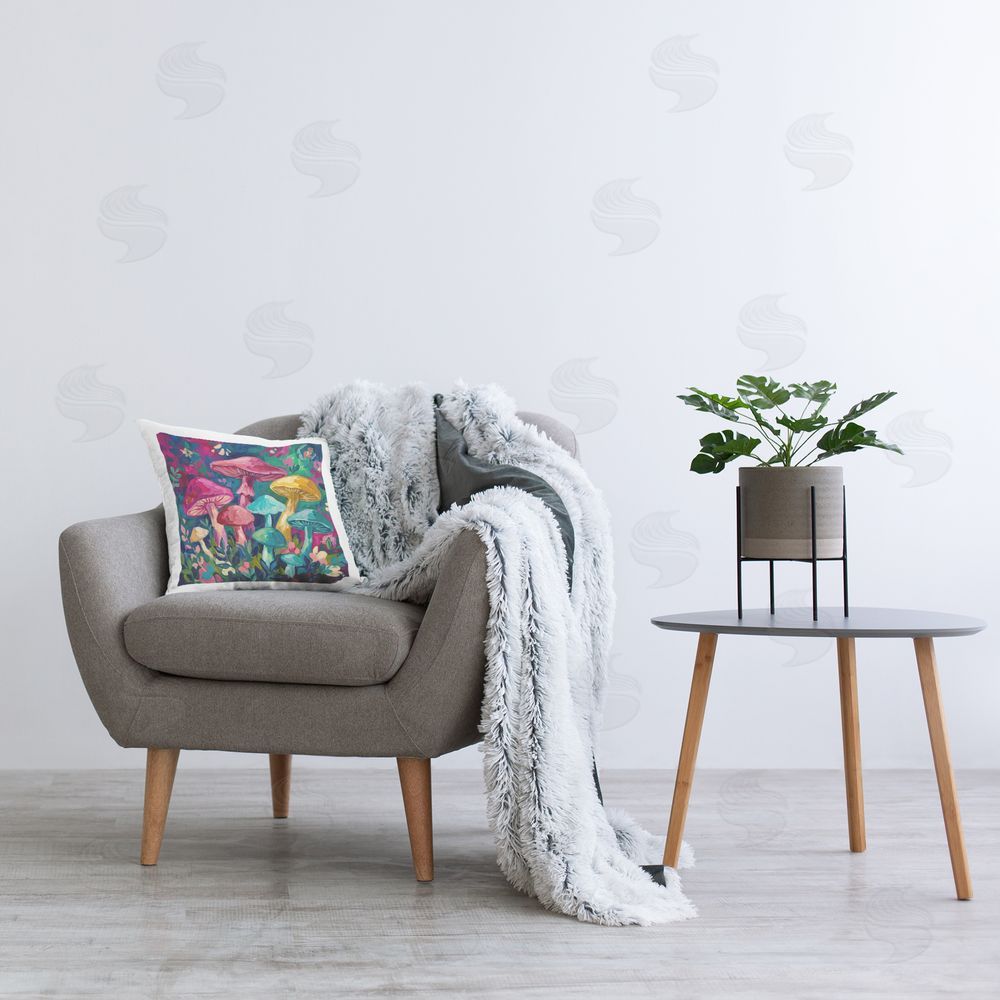Imagine It Images Jewel Hued Mushrooms Plush Polyester Printed Square Pillow on Chair