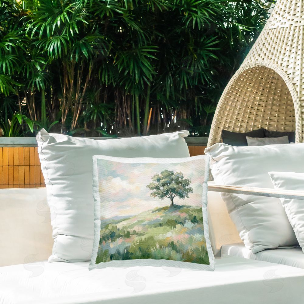 Imagine It Images Lone Tree On A Hill Outdoor Quick-Dry Polyester Printed Square Pillow on Patio