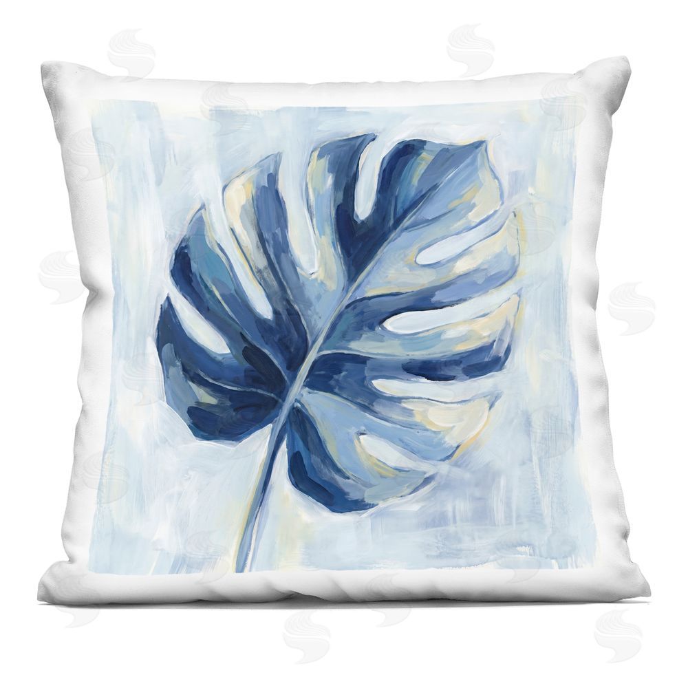 Imagine It Images Single Blue Monstera Leaf Indoor Plush Polyester Square Throw Pillow
