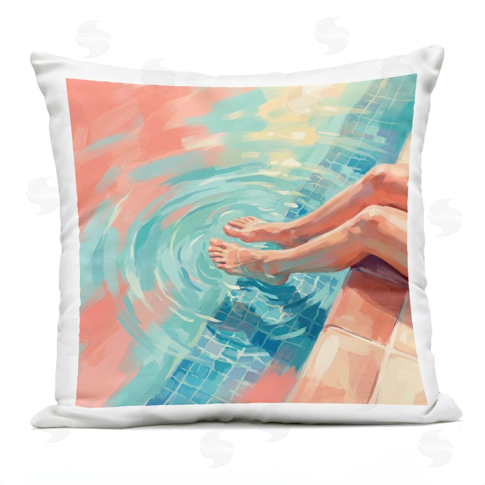 Imagine It Images Dipping Feet into Pool Outdoor Quick-Dry Polyester Square Throw Pillow