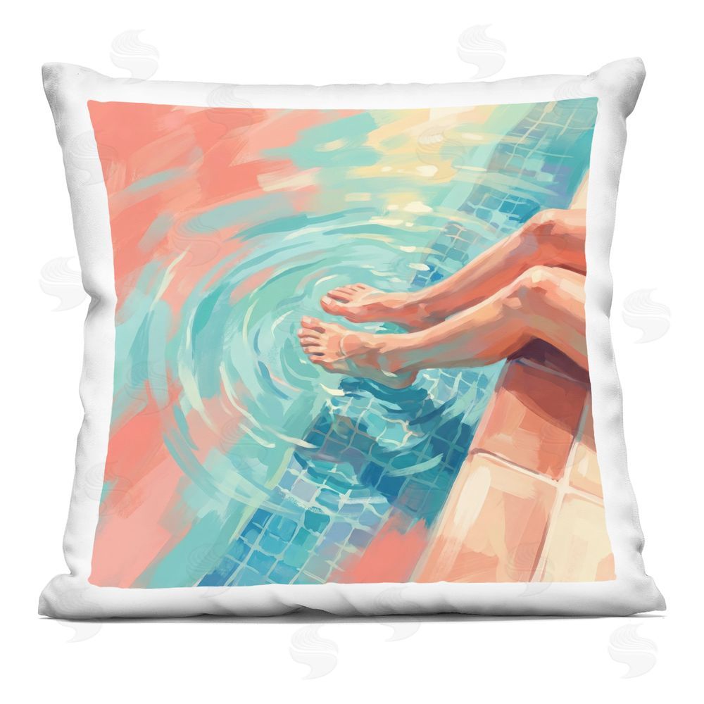 Imagine It Images Dipping Feet into Pool Indoor Plush Polyester Square Throw Pillow