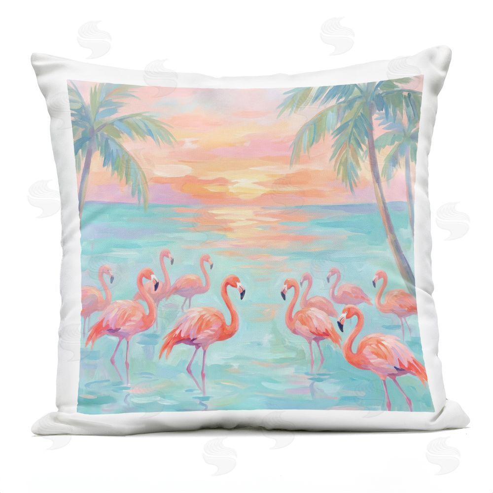 Imagine It Images Flamingo Flock by the Sea Outdoor Quick-Dry Polyester Square Throw Pillow