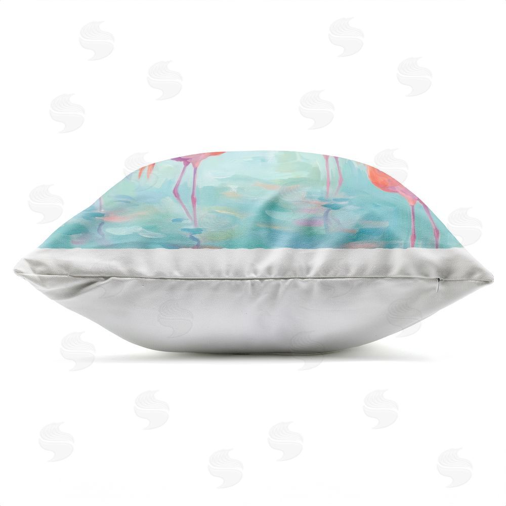 Imagine It Images Flamingo Flock by the Sea Outdoor Quick-Dry Polyester Square Throw Pillow Zipper Detail