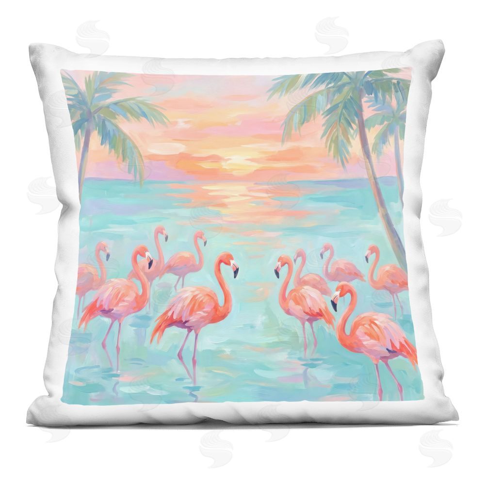 Imagine It Images Flamingo Flock by the Sea Indoor Plush Polyester Square Throw Pillow