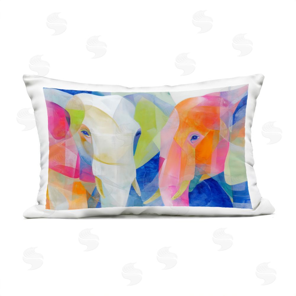 Chromatic Storm Studio Two Elephants Geometric Composition Outdoor Printed Lumbar Throw Pillow