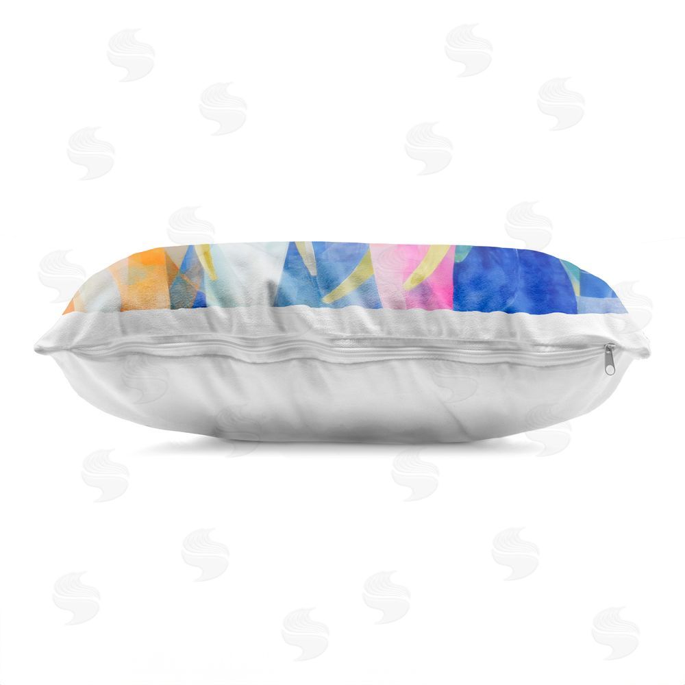 Chromatic Storm Studio Two Elephants Geometric Composition Printed Lumbar Throw Pillow Side View with Zipper Detail