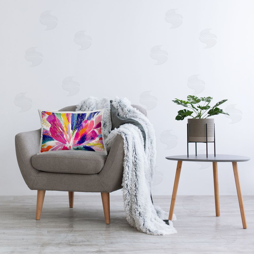 Chromatic Storm Studio Flower Burst in Vibrant Tones Printed Lumbar Throw Pillow on Seat