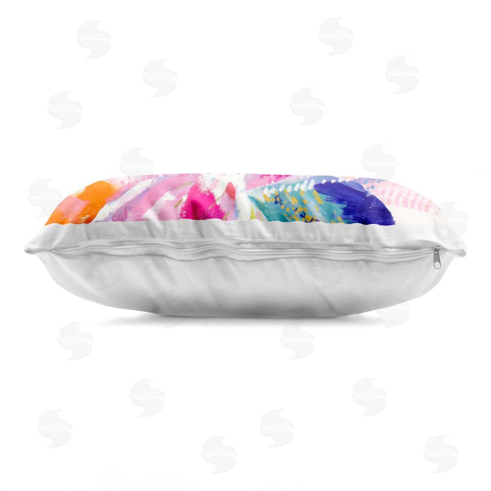 Chromatic Storm Studio Flower Burst in Vibrant Tones Printed Lumbar Throw Pillow Side View with Zipper Detail