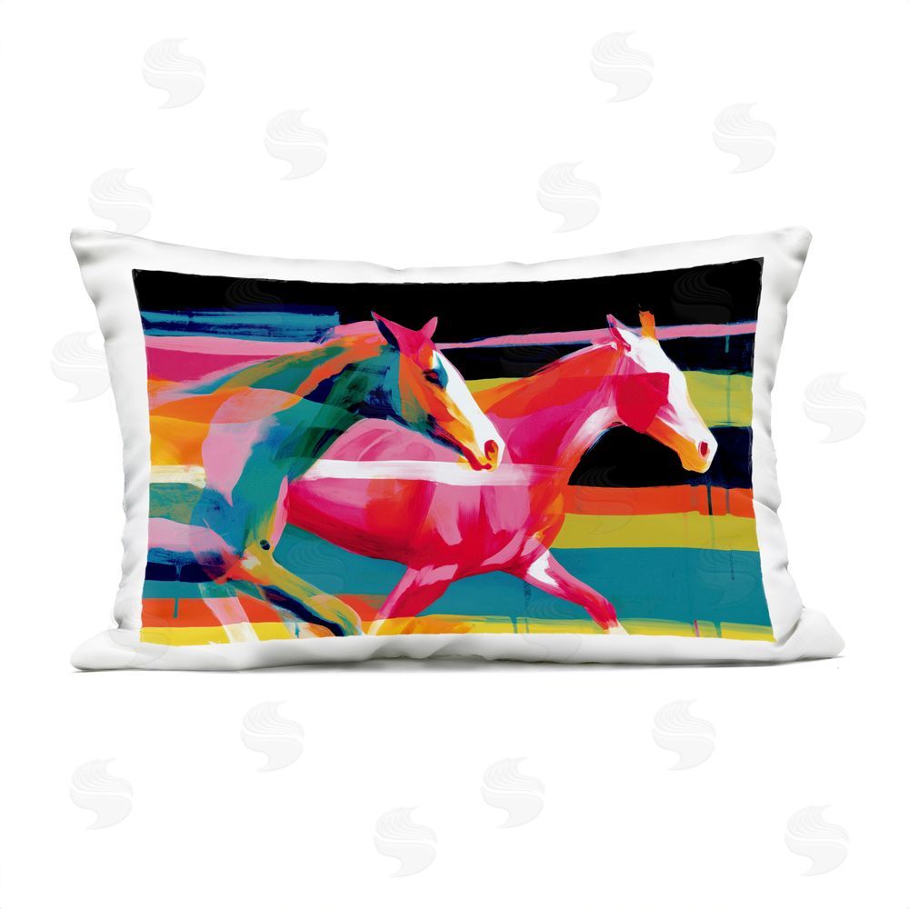 Chromatic Storm Studio Wild Horses Running Through Stripes Outdoor Printed Lumbar Throw Pillow