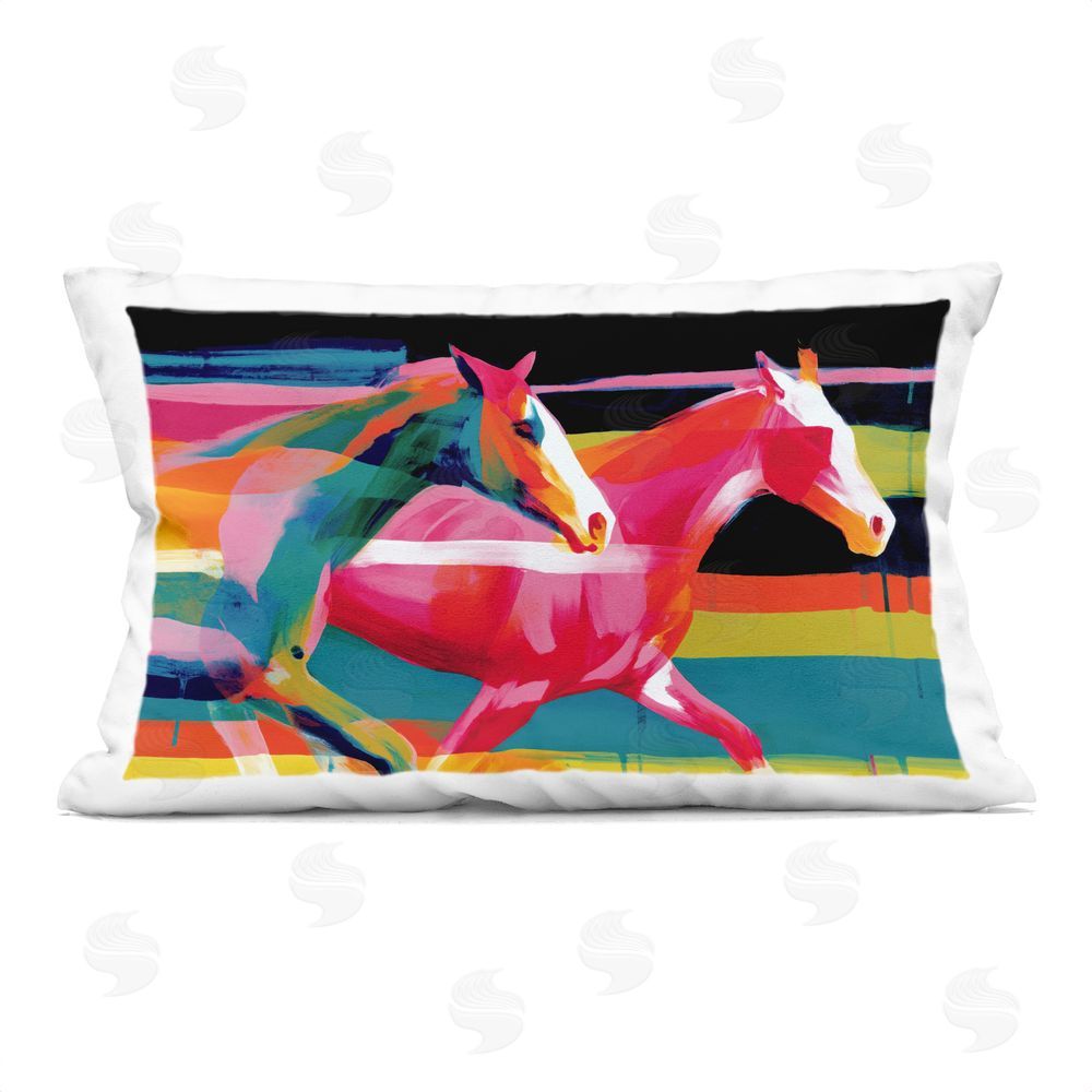 Chromatic Storm Studio Wild Horses Running Through Stripes Printed Lumbar Throw Pillow