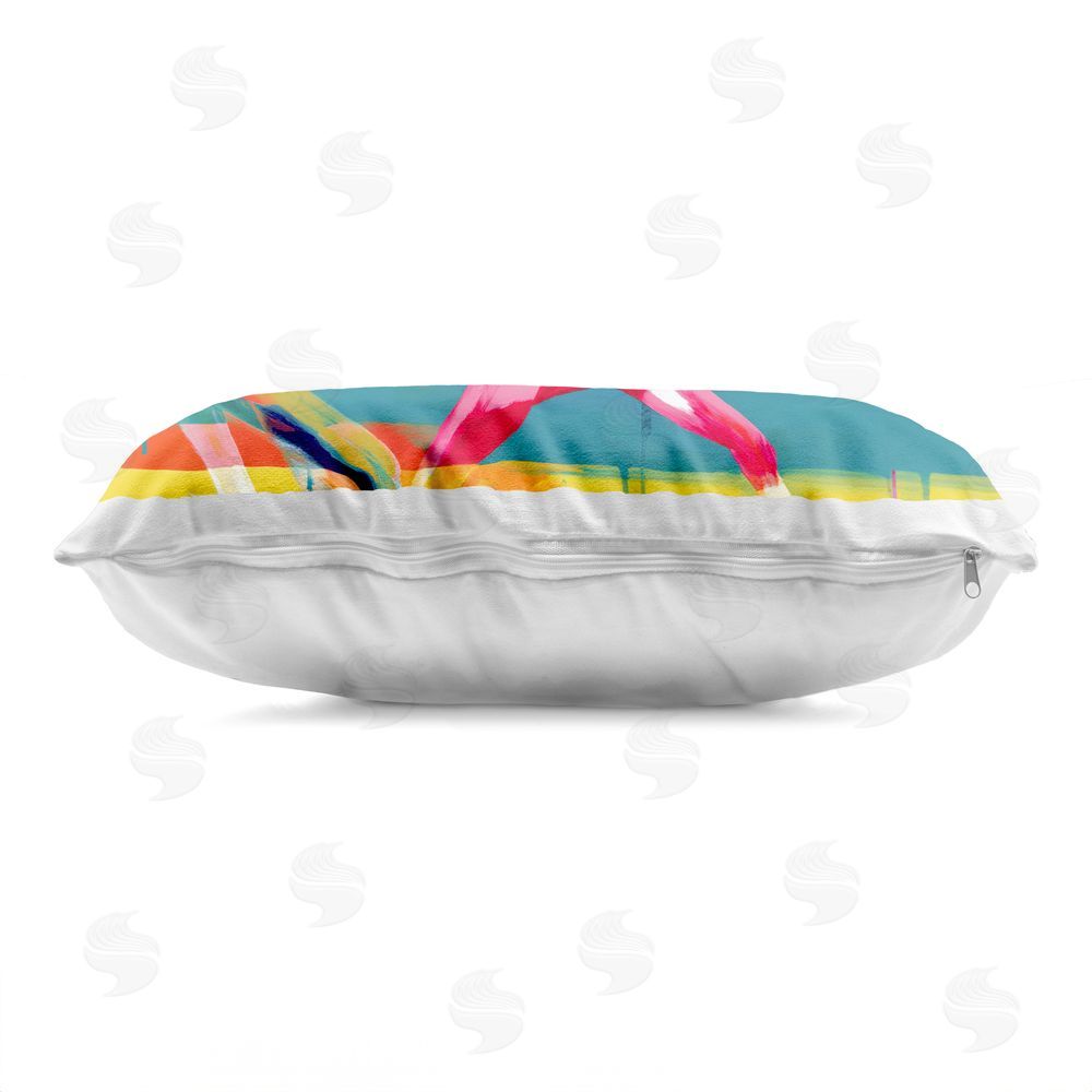 Chromatic Storm Studio Wild Horses Running Through Stripes Printed Lumbar Throw Pillow Side View with Zipper Detail