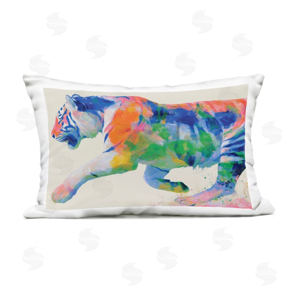 Chromatic Storm Studio Colorful Tiger In Motion Outdoor Printed Lumbar Throw Pillow