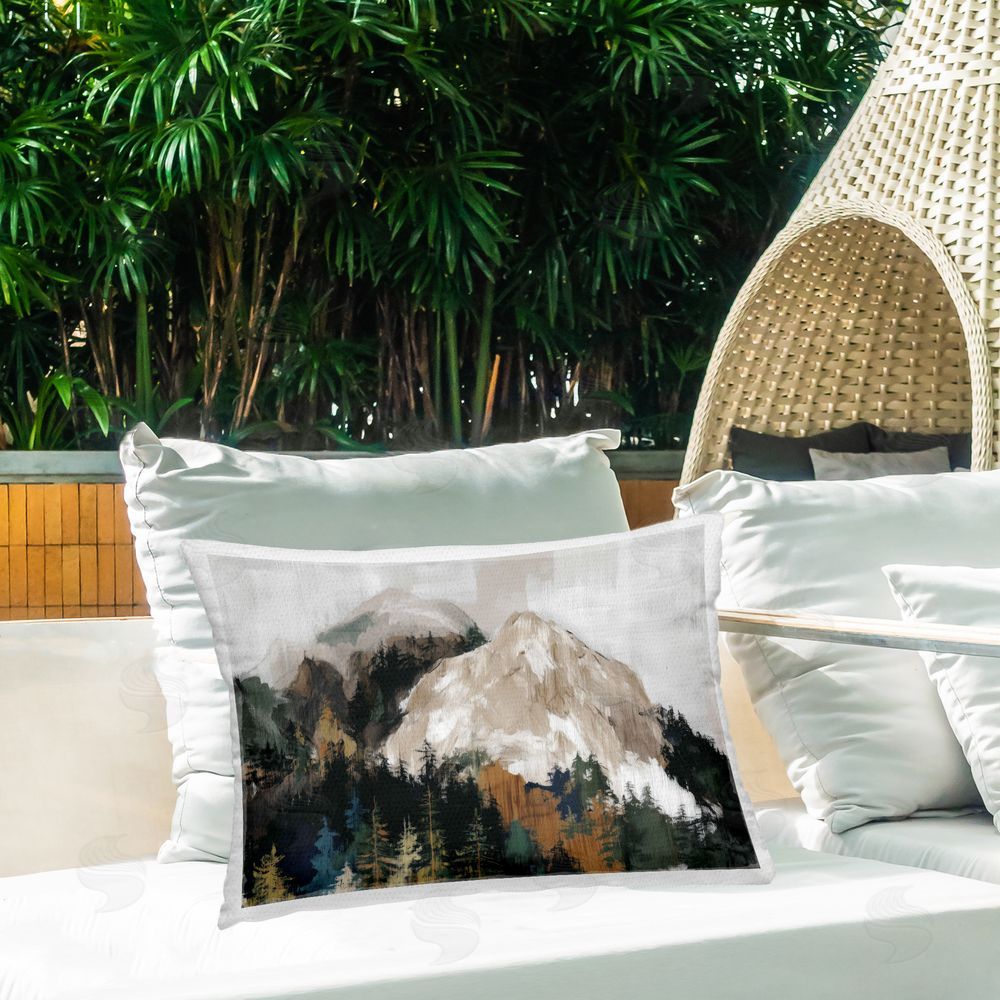 Chromatic Storm Studio Rugged Mountain Peaks Outdoor Printed Lumbar Throw Pillow on Seat
