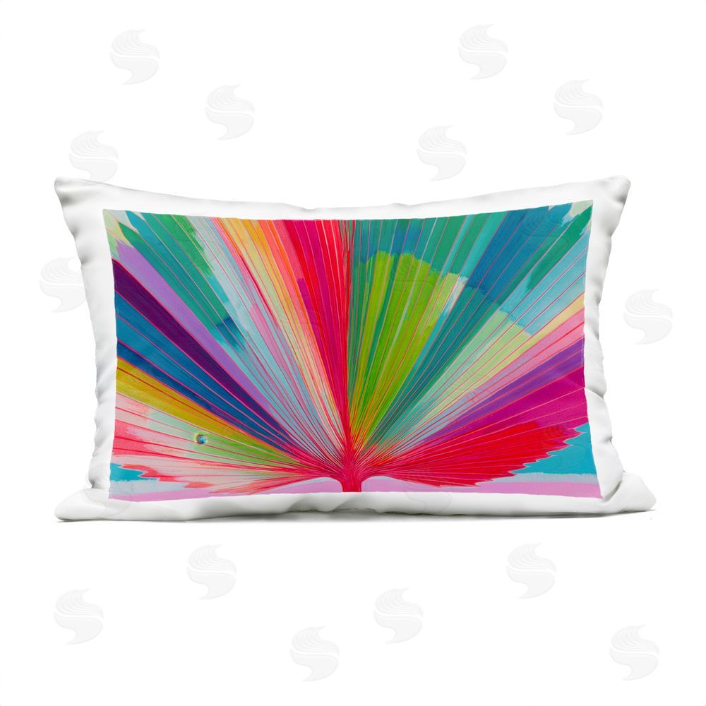 Chromatic Storm Studio Palm Fan In Spectrum Outdoor Printed Lumbar Throw Pillow