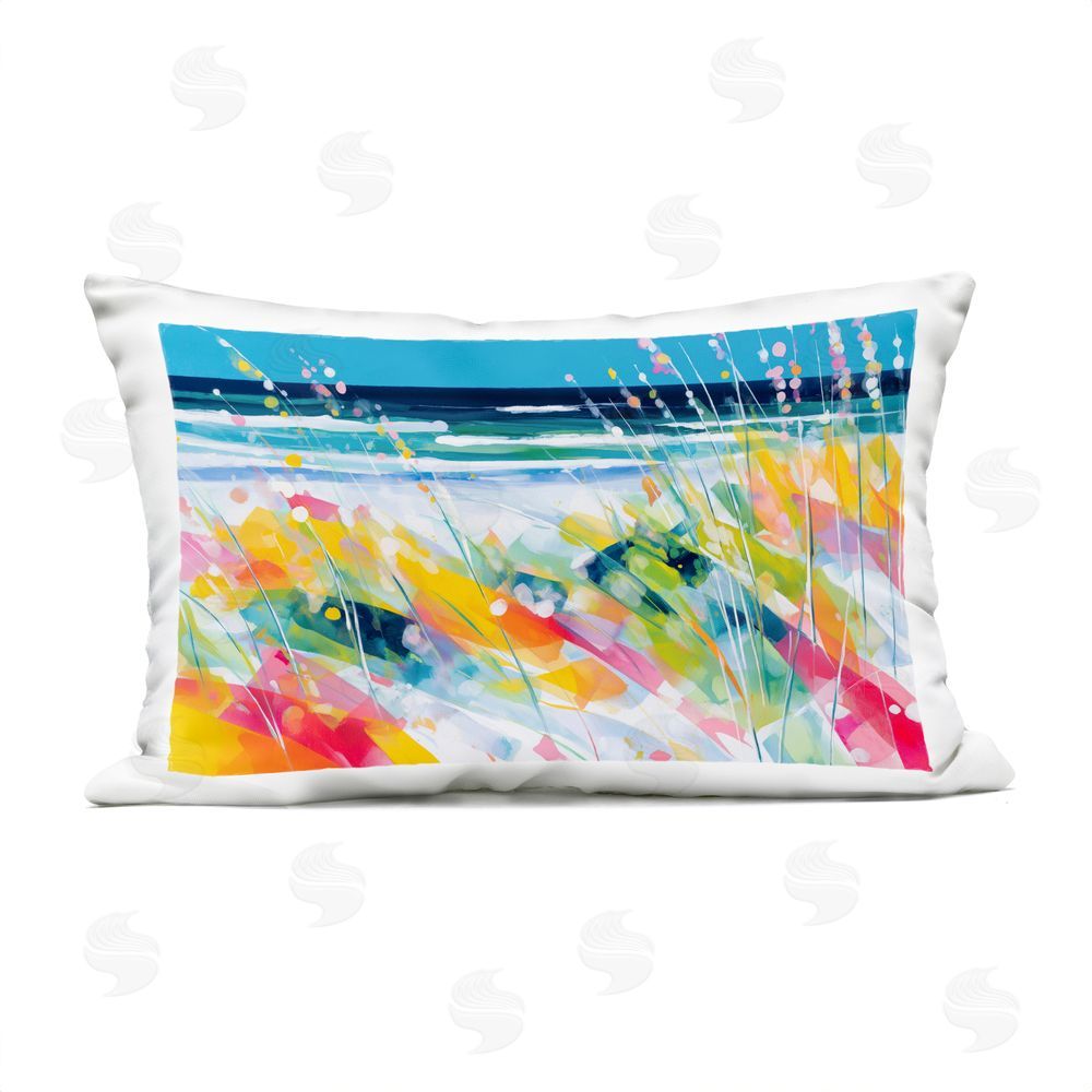 Chromatic Storm Studio Sea Oats & Ocean Breeze Abstract Outdoor Printed Lumbar Throw Pillow