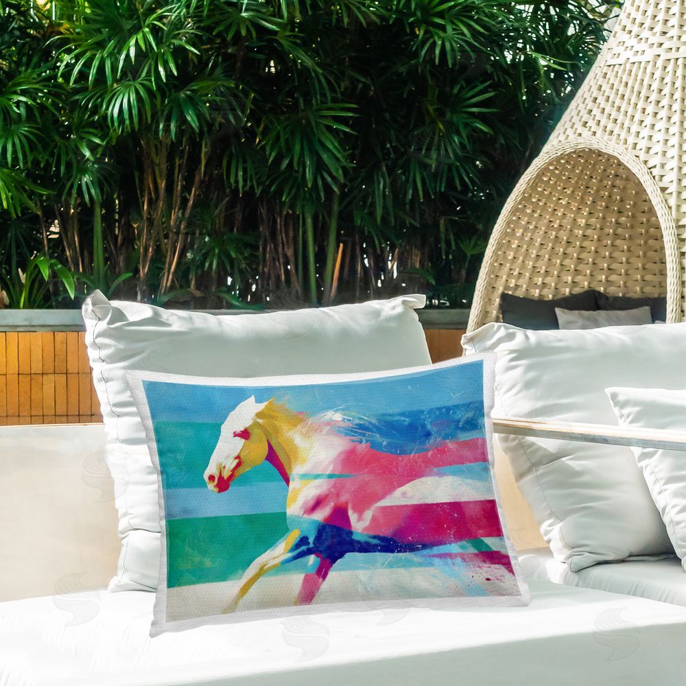 Chromatic Storm Studio Abstract Horse In Stripes Outdoor Printed Lumbar Throw Pillow on Seat