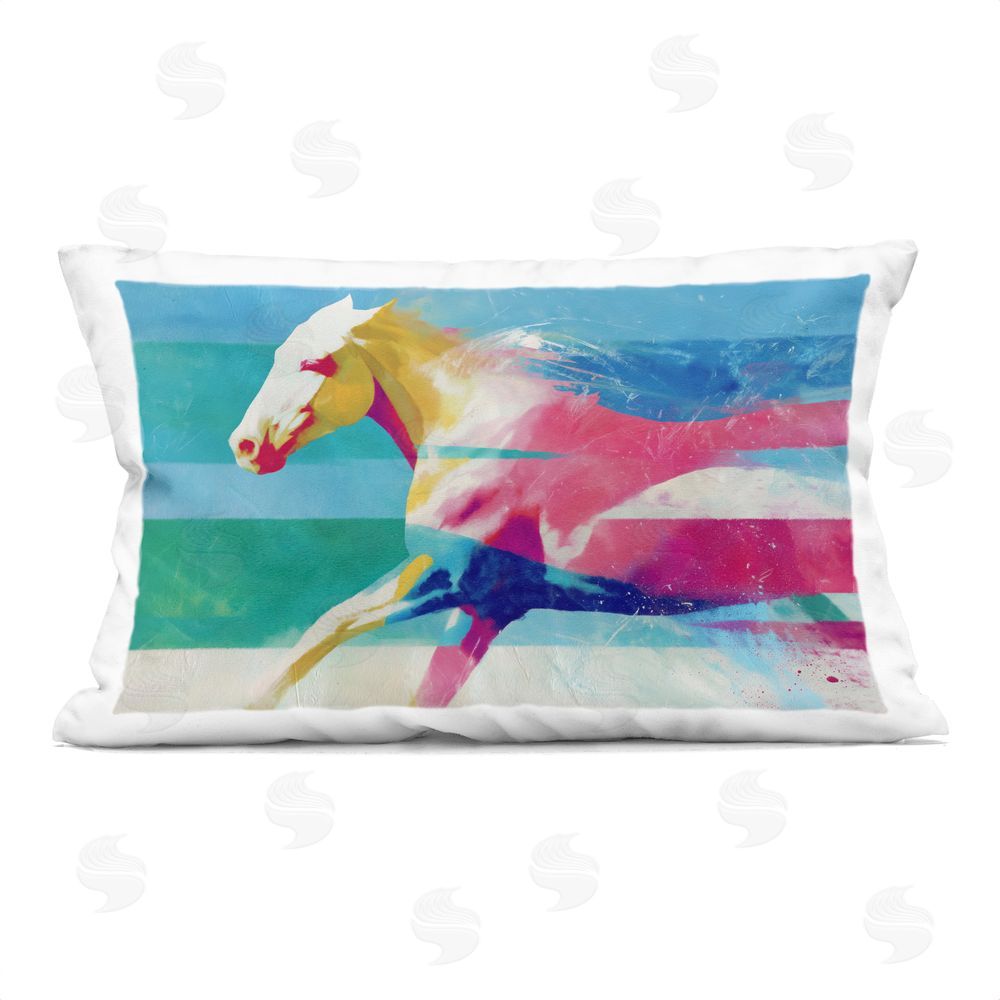Chromatic Storm Studio Abstract Horse In Stripes Printed Lumbar Throw Pillow