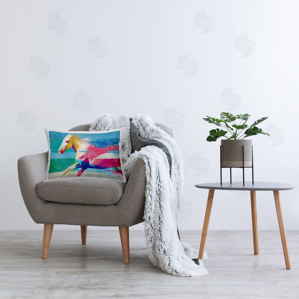 Chromatic Storm Studio Abstract Horse In Stripes Printed Lumbar Throw Pillow on Seat