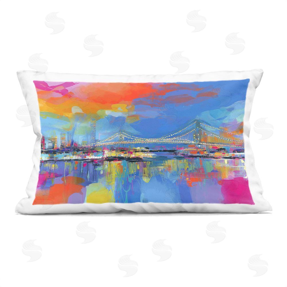 Chromatic Storm Studio Bay Bridge Aglow at Sunrise Printed Lumbar Throw Pillow