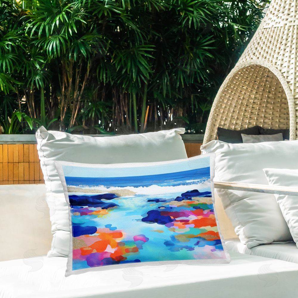 Chromatic Storm Studio Coastal Pools Overlay Abstraction Outdoor Printed Lumbar Throw Pillow on Seat