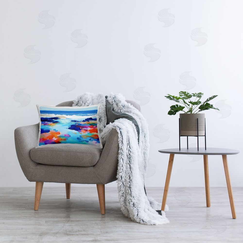 Chromatic Storm Studio Coastal Pools Overlay Abstraction Printed Lumbar Throw Pillow on Seat