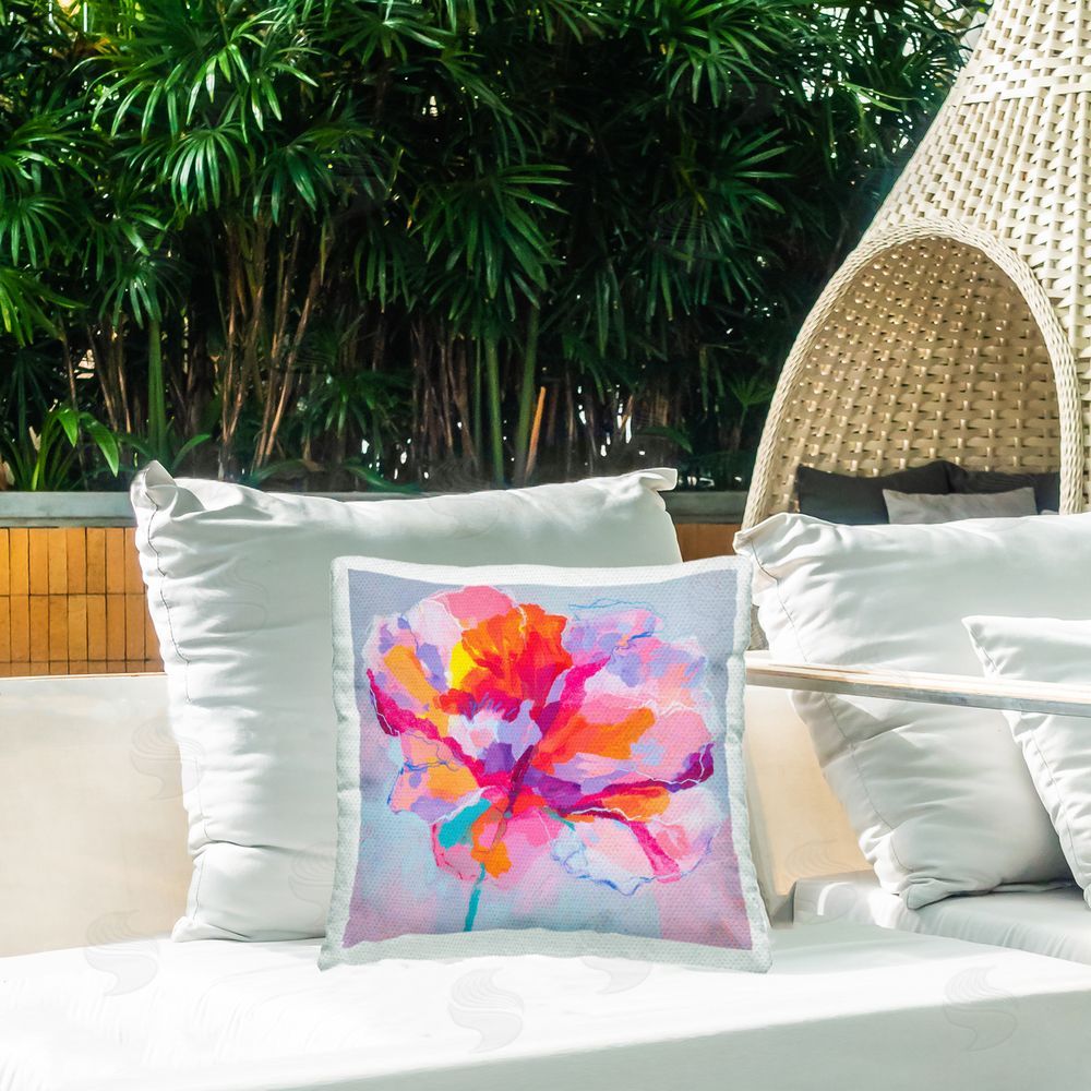 Chromatic Storm Studio The Open Petal Expression Outdoor Square Printed Throw Pillow on Seat