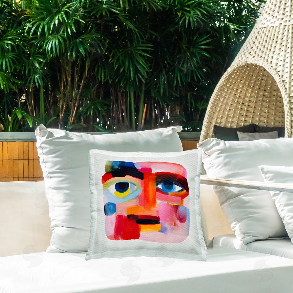Chromatic Storm Studio Cubist Gaze in Vivids Outdoor Square Printed Throw Pillow on Seat