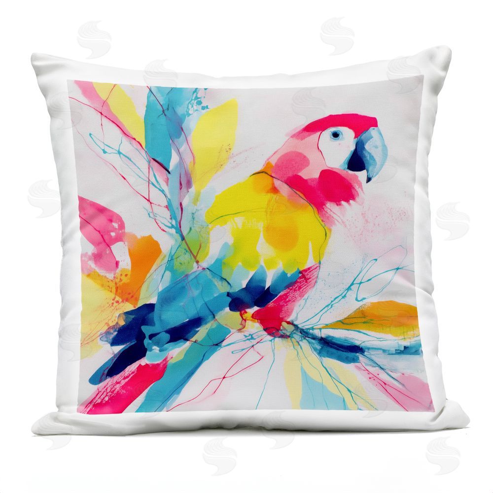 Chromatic Storm Studio Expressive Parrot in Bloom Outdoor Square Printed Throw Pillow