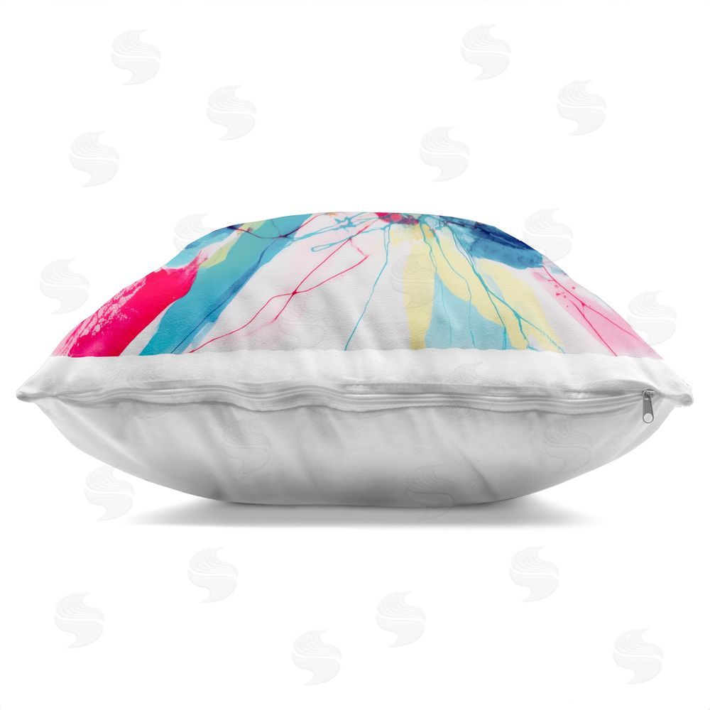 Chromatic Storm Studio Expressive Parrot in Bloom Square Printed Throw Pillow Side View with Zipper Detail