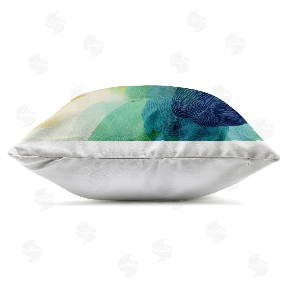 Chromatic Storm Studio Vivid Flowing Color Field Outdoor Square Printed Throw Pillow Side View with Zipper Detail