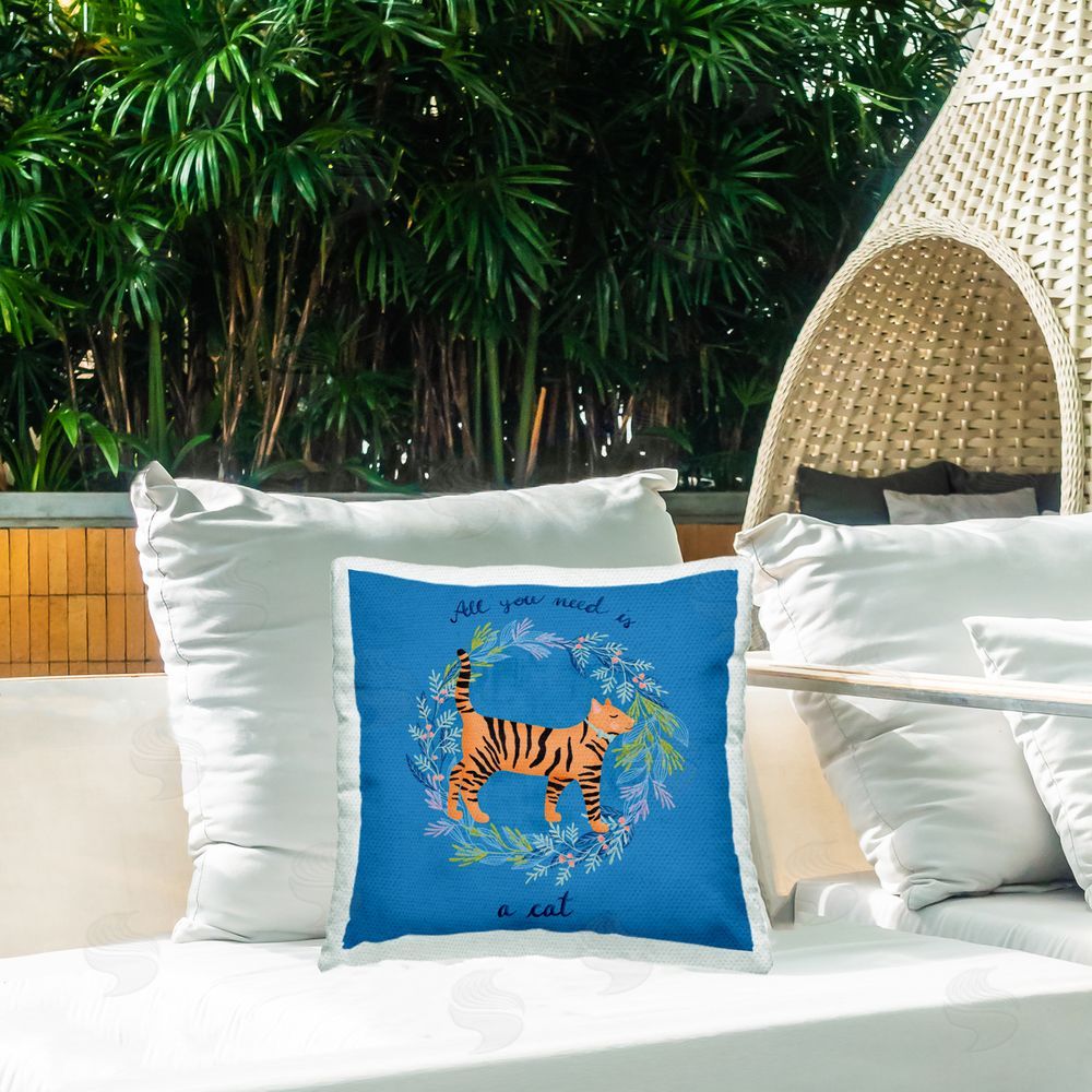 Metka Hiti All You Need Is A Cat Outdoor Quick-Dry Polyester Printed Square Pillow on Patio