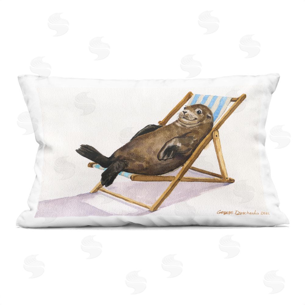 George Dyachenko Sea Lion Relaxing Indoor Plush Polyester Lumbar Pillow