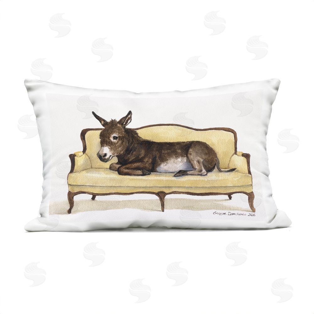 George Dyachenko Baby Donkey on Vintage Couch Outdoor Quick-Dry Polyester Lumbar Pillow