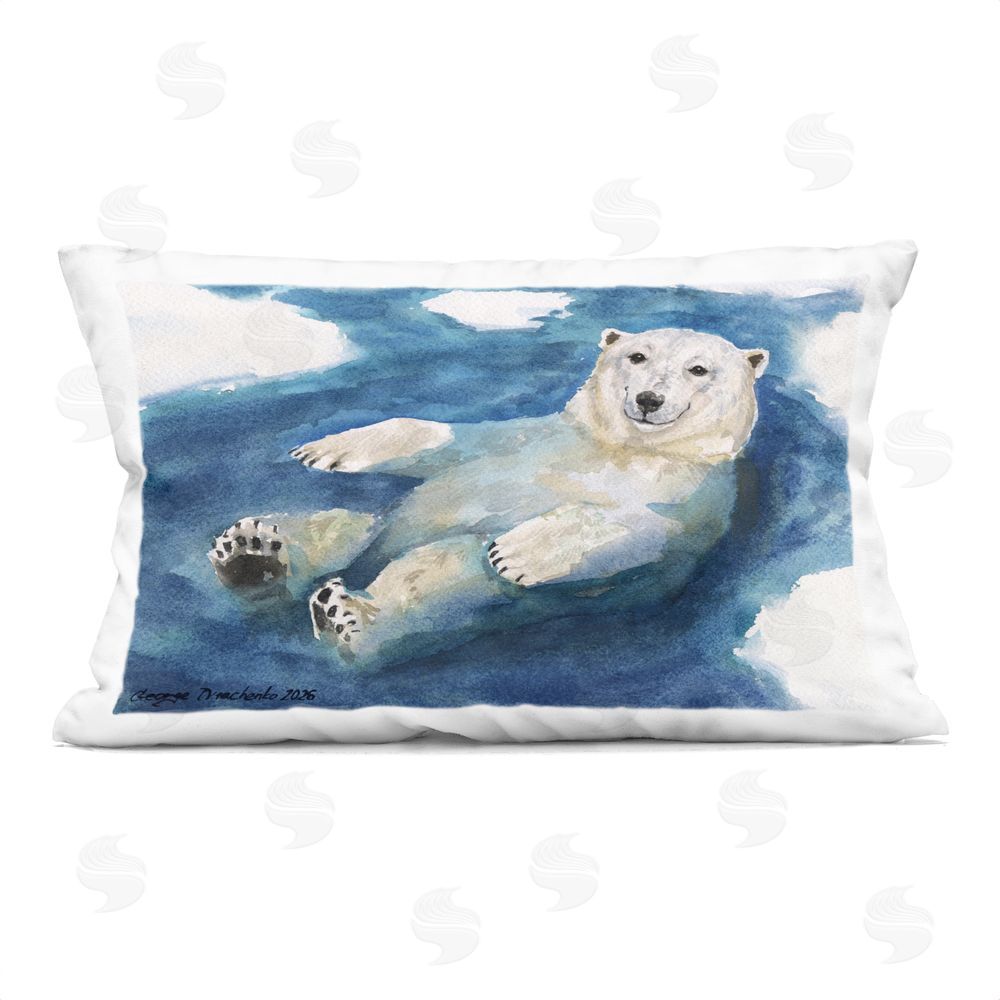 George Dyachenko Floating Polar Bear Bath Time Indoor Plush Polyester Lumbar Pillow