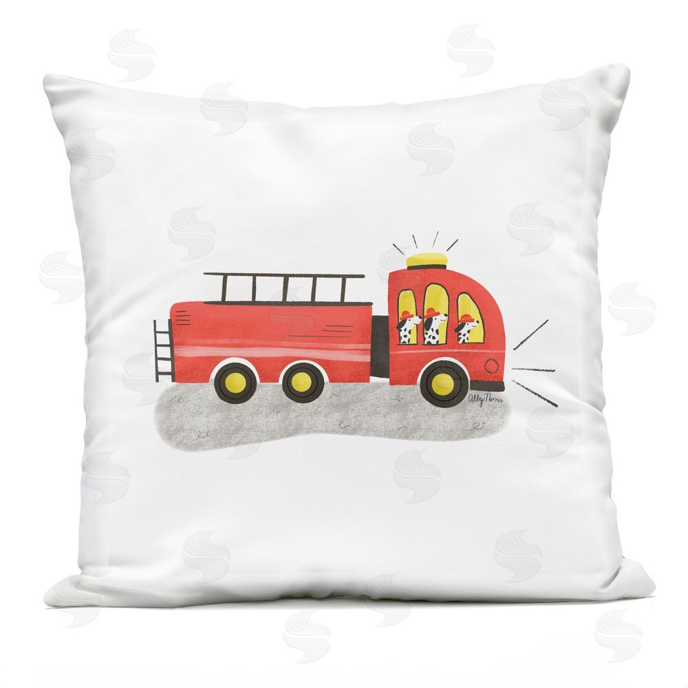 Allyson Norris Dalmatian Firetruck Helpers Outdoor Quick-Dry Polyester Square Throw Pillow