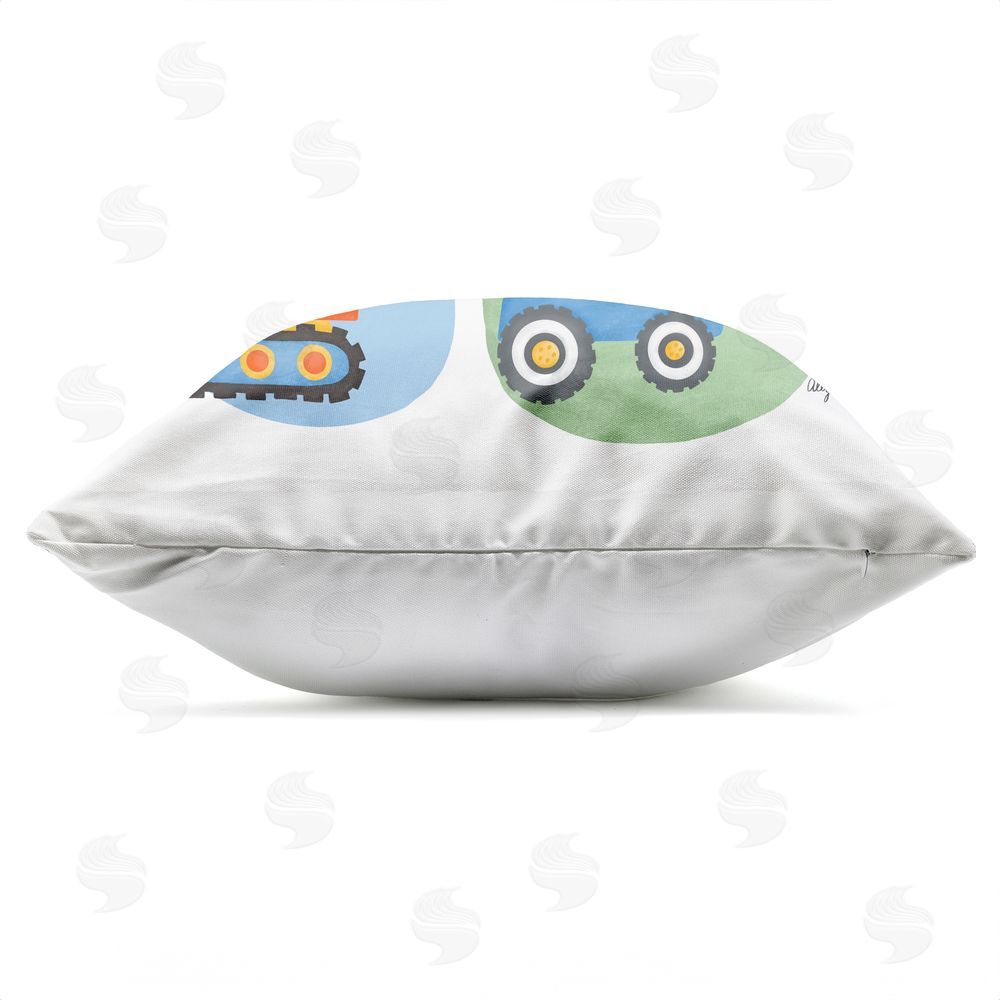 Allyson Norris Transportation Construction Vehicles Outdoor Quick-Dry Polyester Square Throw Pillow Zipper Detail