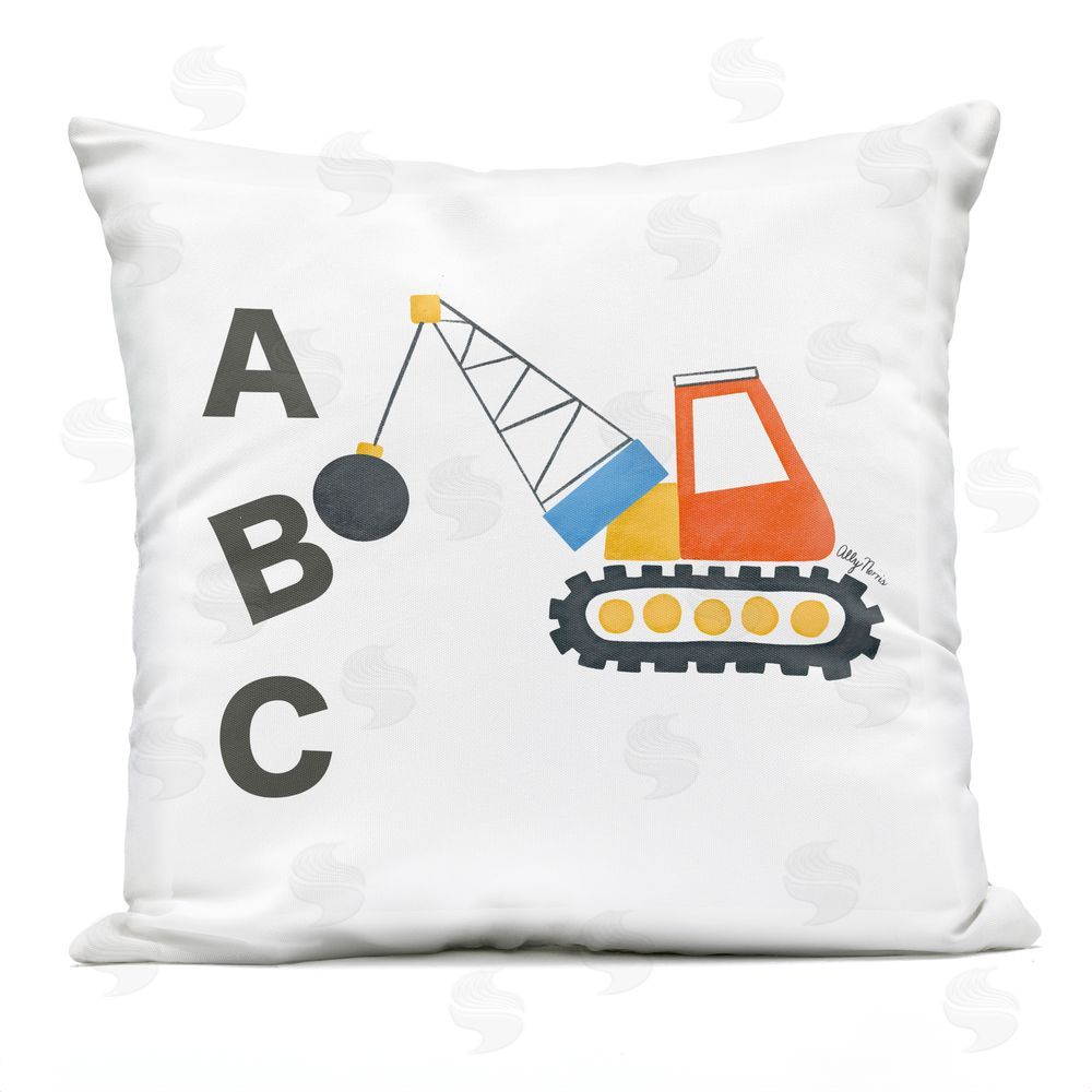 Allyson Norris ABC Construction Crane Outdoor Quick-Dry Polyester Square Throw Pillow