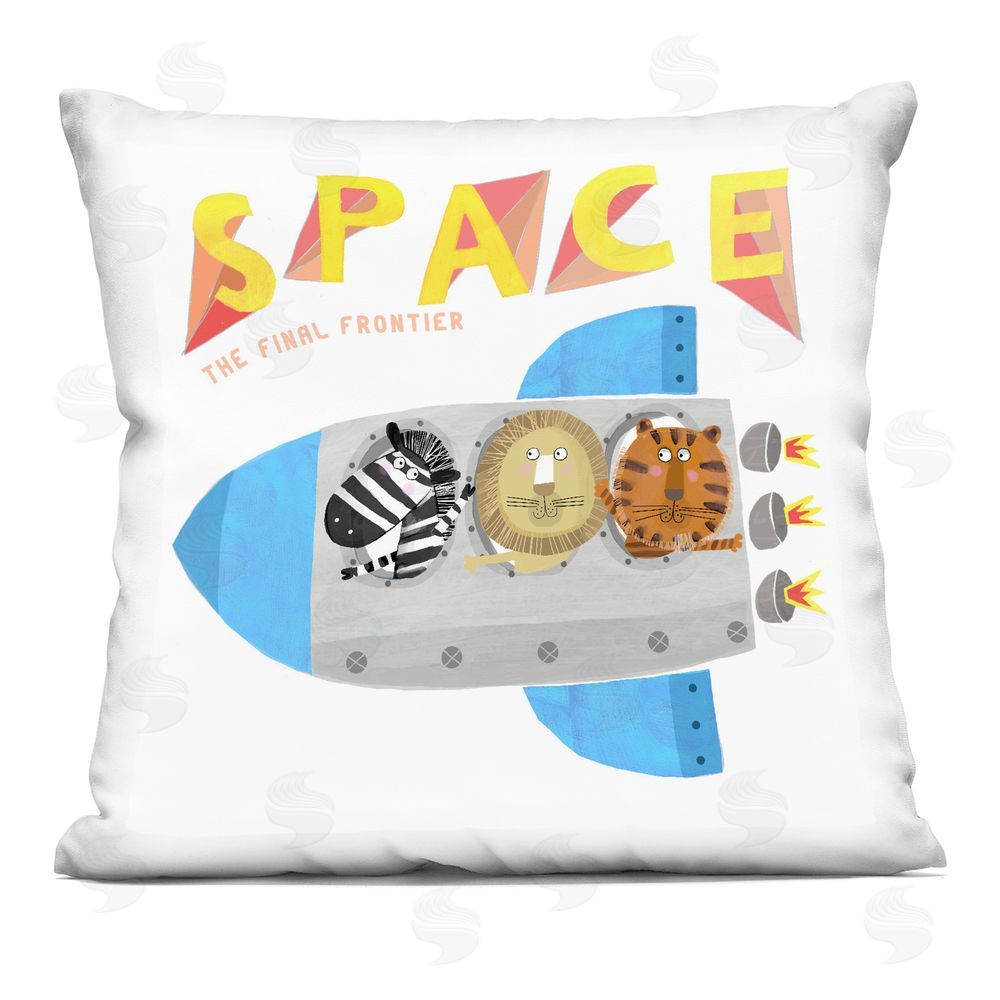 Carla Daly Space Rocket Animal Astronauts Indoor Plush Polyester Square Throw Pillow