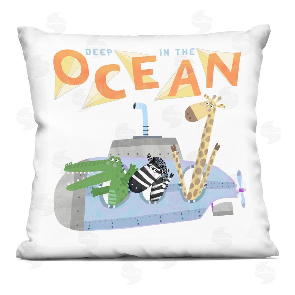 Carla Daly Deep In The Ocean Submarine Indoor Plush Polyester Square Throw Pillow