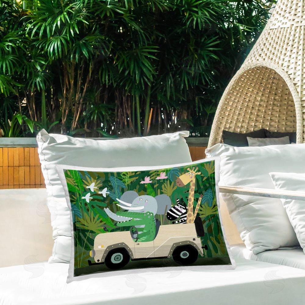 Carla Daly Jungle Safari Critters Outdoor Quick-Dry Polyester Printed Lumbar Pillow on Patio