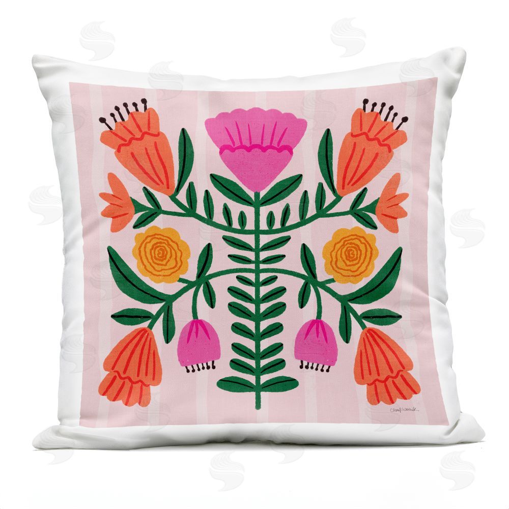 Cheryl Warrick Curved Flower Blooms Symmetry Outdoor Quick-Dry Polyester Square Throw Pillow