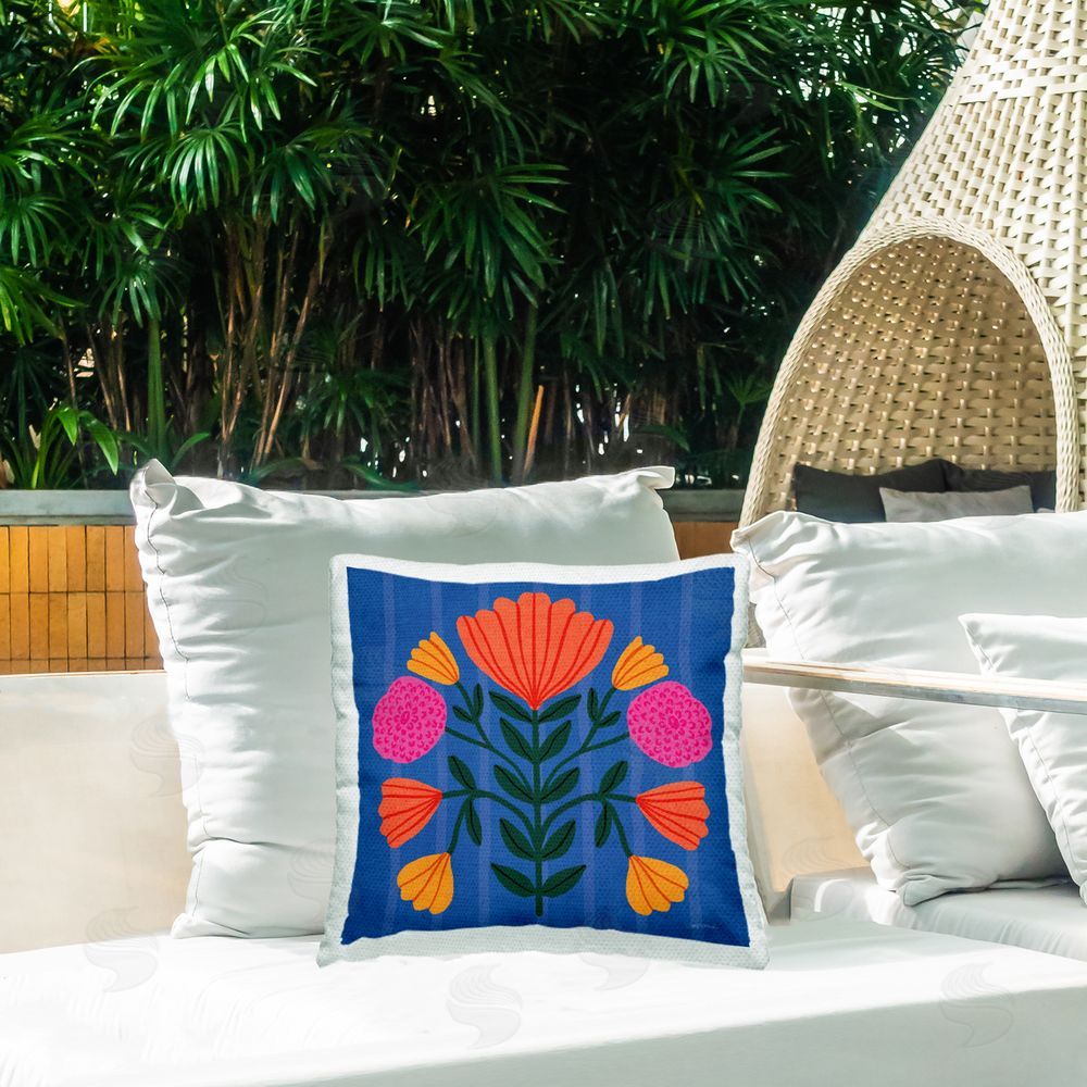 Cheryl Warrick Modern Symmetry Blooms Outdoor Quick-Dry Polyester Printed Square Pillow on Patio
