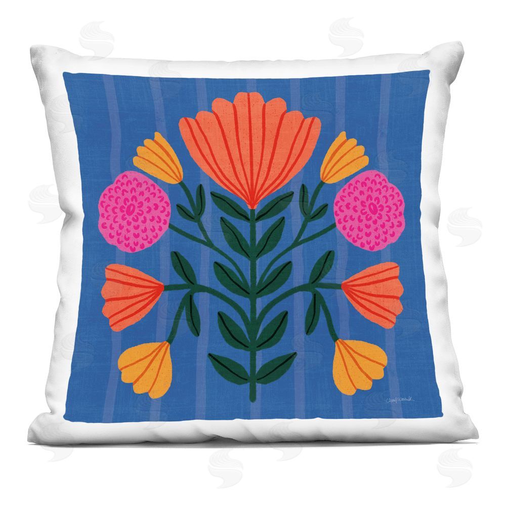 Cheryl Warrick Modern Symmetry Blooms Indoor Plush Polyester Square Throw Pillow