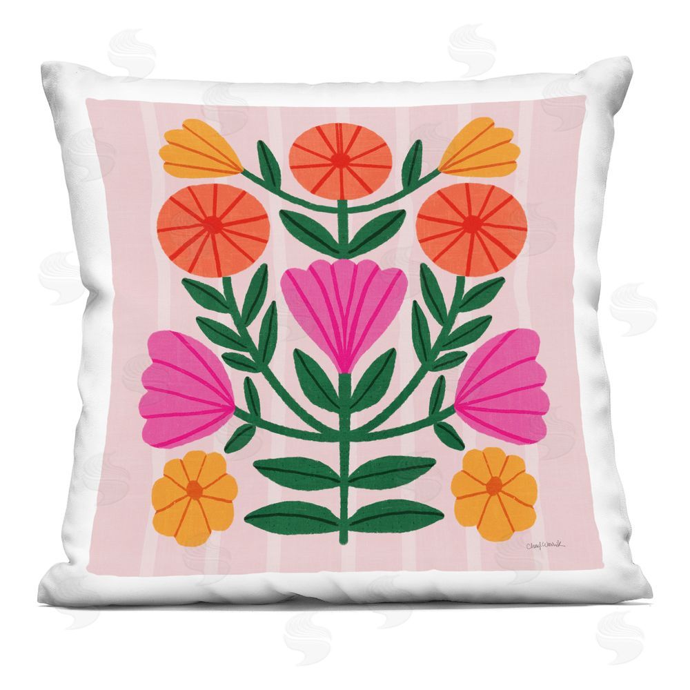 Cheryl Warrick Warm Symmetry Flower Blossoms Indoor Plush Polyester Square Throw Pillow