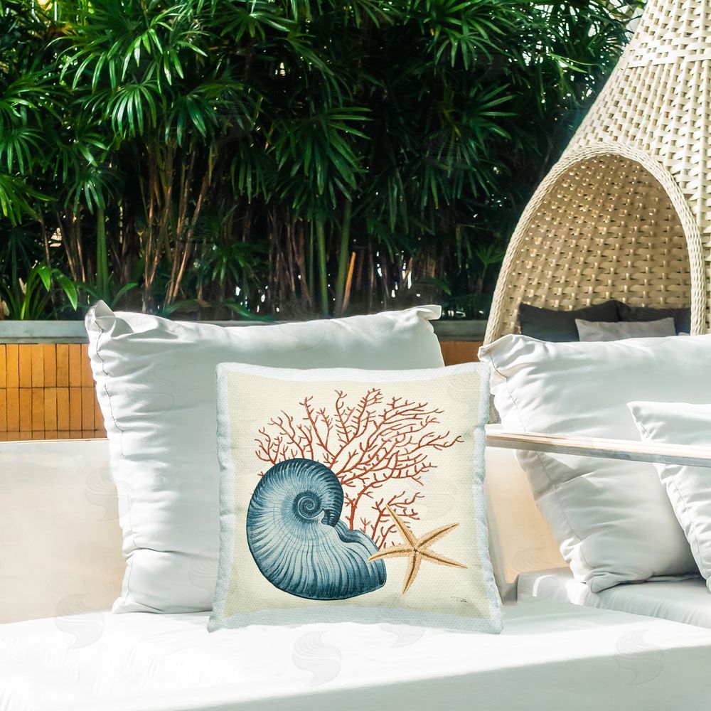Pela Studio Ocean Life Nautilus Outdoor Quick-Dry Polyester Printed Square Pillow on Patio