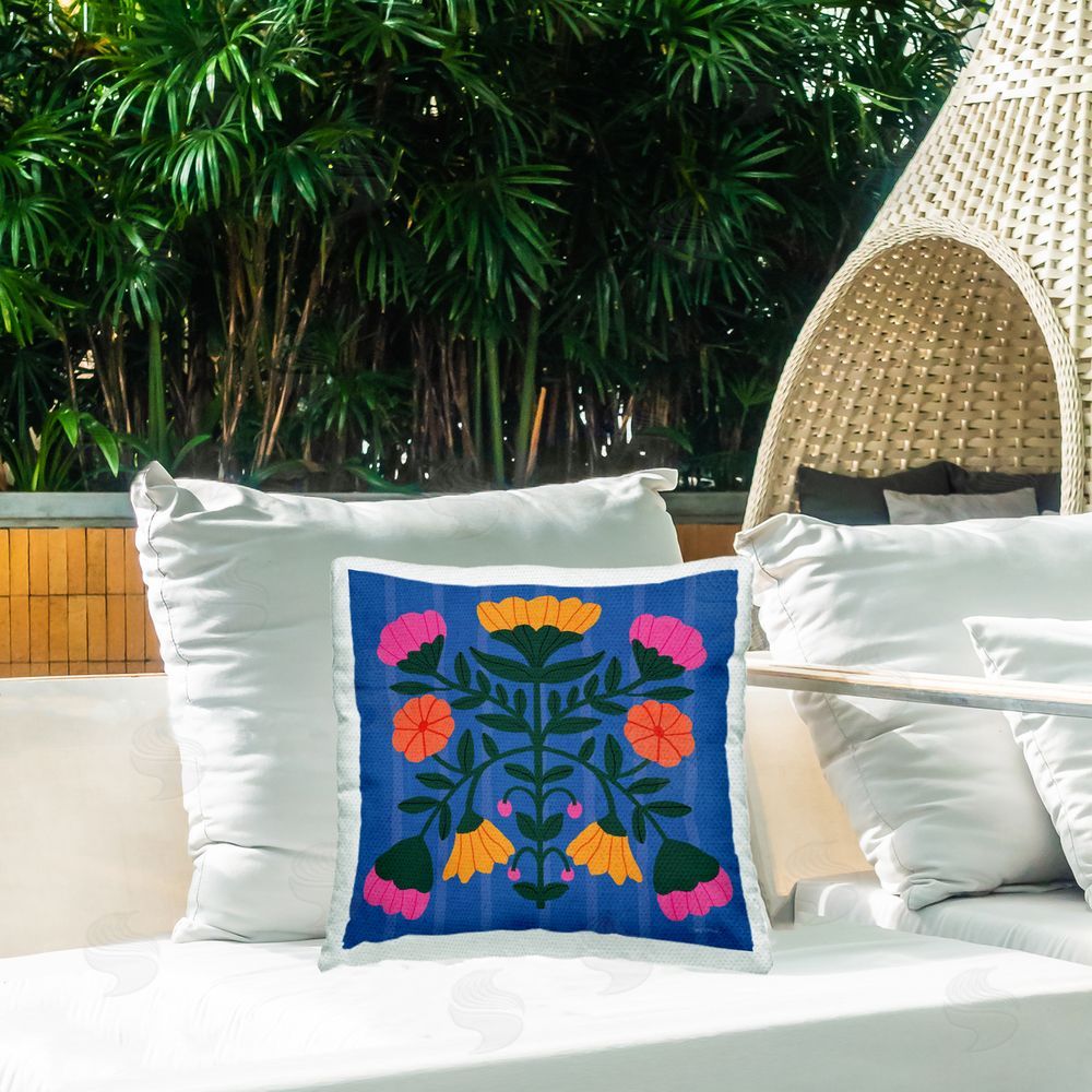 Cheryl Warrick Rotating Petals Symmetry Outdoor Quick-Dry Polyester Printed Square Pillow on Patio