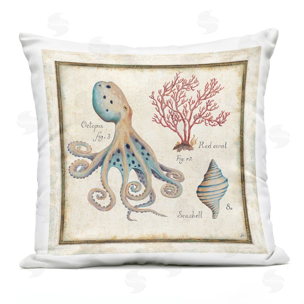 Daphne Brissonnet Oceanography Vintage Octopus Outdoor Quick-Dry Polyester Square Throw Pillow