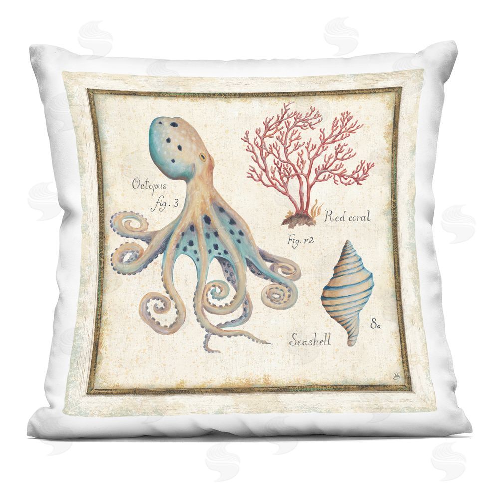 Daphne Brissonnet Oceanography Vintage Octopus Indoor Plush Polyester Square Throw Pillow