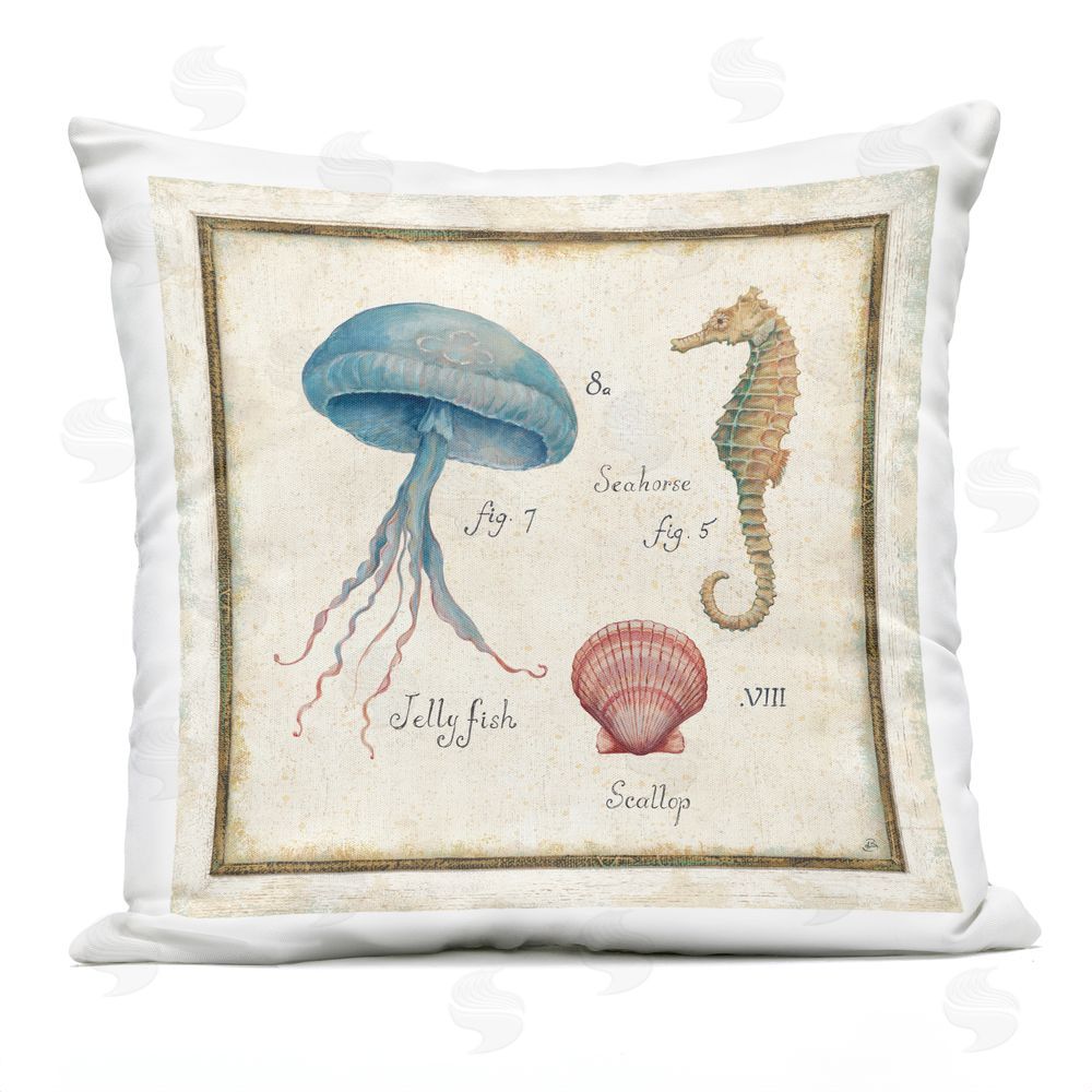 Daphne Brissonnet Oceanography Vintage Jellyfish Outdoor Quick-Dry Polyester Square Throw Pillow